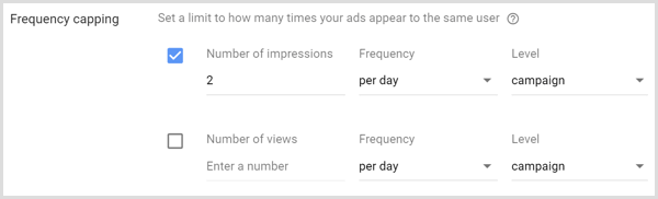 Pengaturan pembatasan frekuensi untuk kampanye Google AdWords.