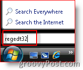 Windows Vista Launch regedt32 dari Search Bar