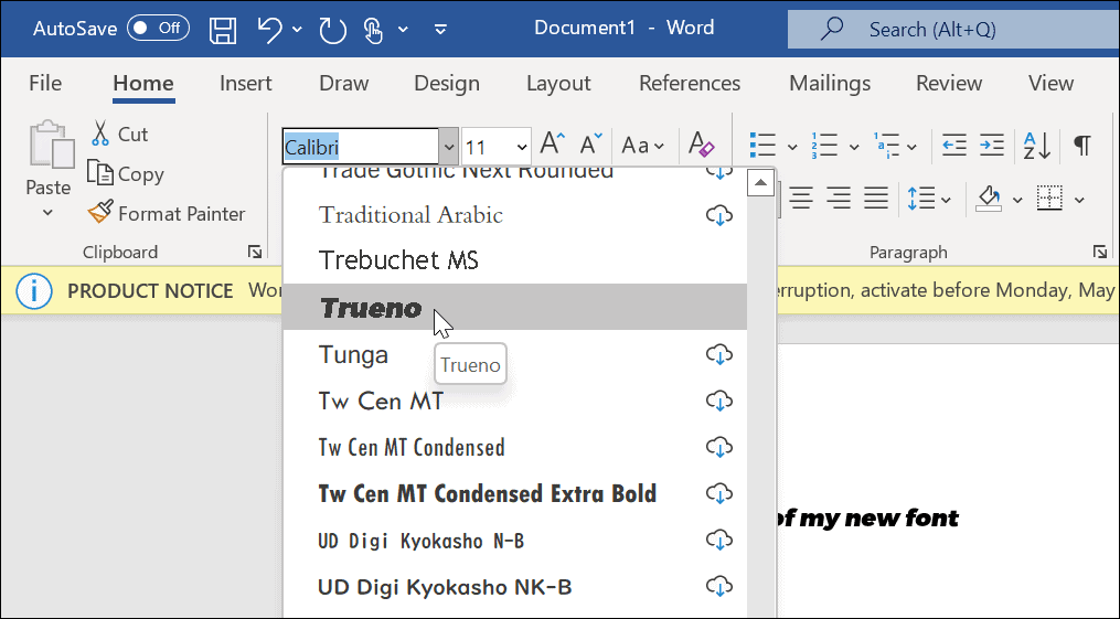 Font baru di microsoft word