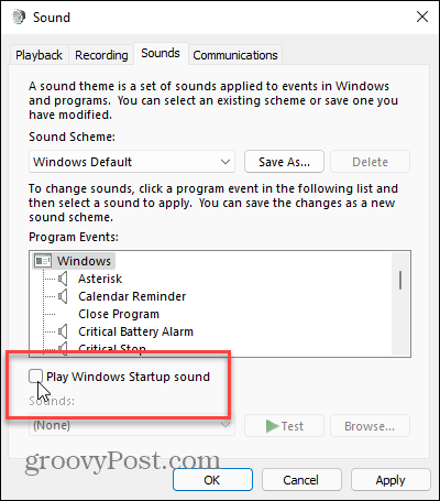 Mainkan Suara Startup Windows Windows 11