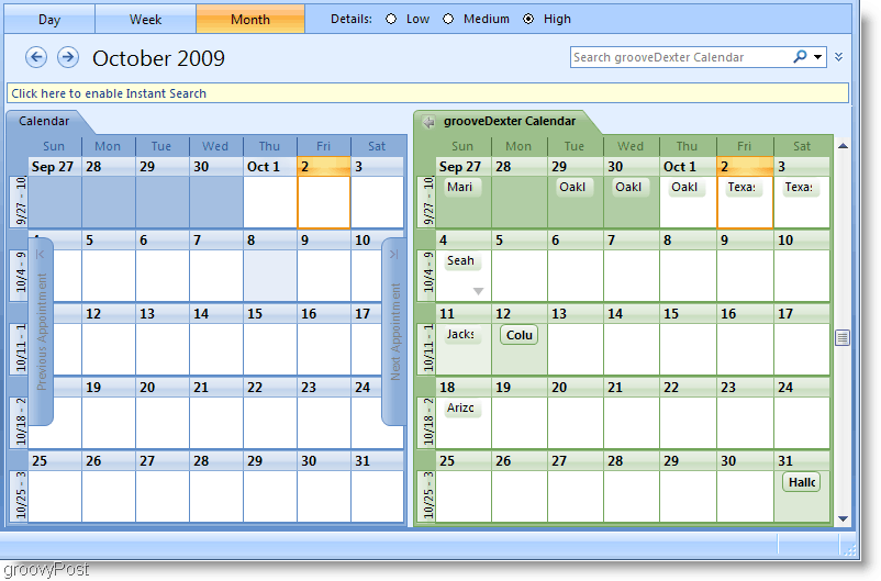 Screenshot Kalender Outlook 2007 Berdampingan