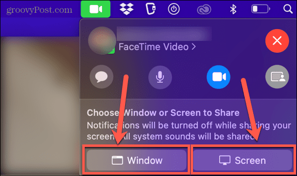 jendela facetime atau berbagi layar