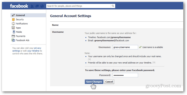 preferensi pengaturan akun facebook umum mengelola username umum username password menyimpan perubahan konfirmasi