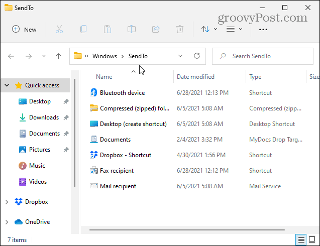 Kirim ke Folder Windows 11