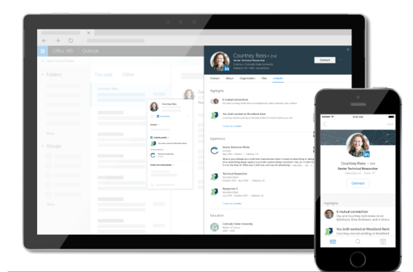 LinkedIn dan Microsoft menghadirkan wawasan LinkedIn yang dipersonalisasi langsung ke dalam pengalaman Microsoft Office 365 Anda dengan mengintegrasikan kartu profil LinkedIn dan Microsoft Office.