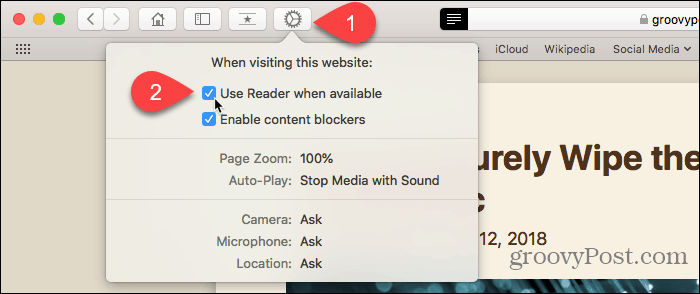 Gunakan tombol Preferensi Situs Web di Safari untuk Mac