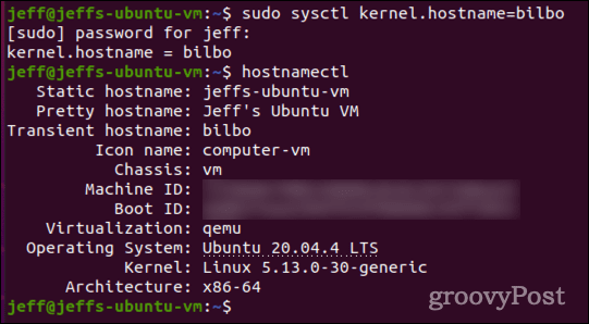 atur nama host sementara dengan sysctl