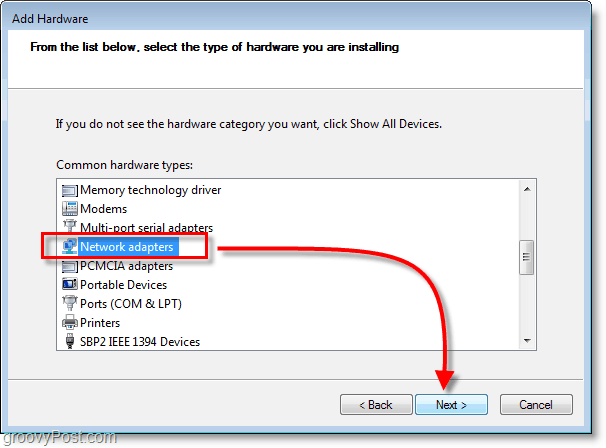 Screenshot Jaringan Windows 7 - pilih adapter jaringan