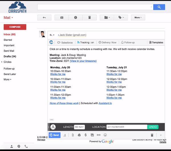 Jadwalkan rapat dengan mudah melalui Gmail dengan Assistant.to.