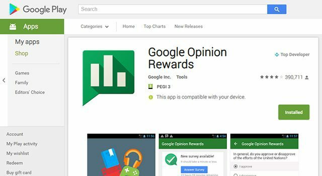 Dapatkan kredit Google Play Gratis dengan Google Opinion Rewards
