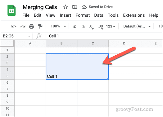 Contoh sel yang digabungkan di Google Spreadsheet