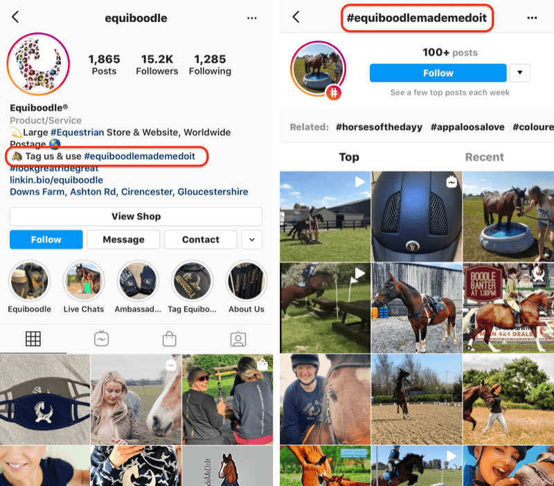 contoh hashtag merek dan CTA untuk UGC di bio bisnis Instagram
