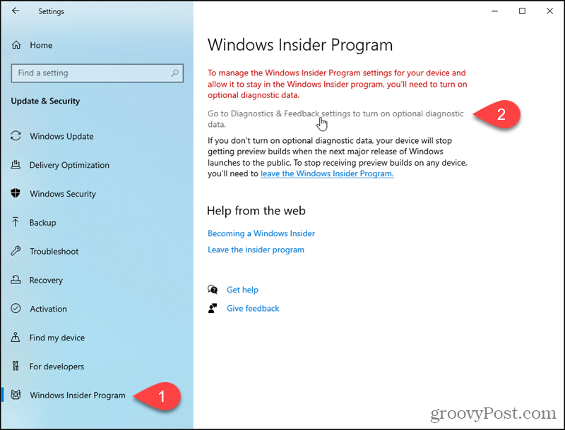Buka pengaturan Diagnostik dan Umpan Balik Windows 10