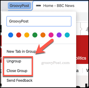 Tutup atau pisahkan grup tab di Chrome