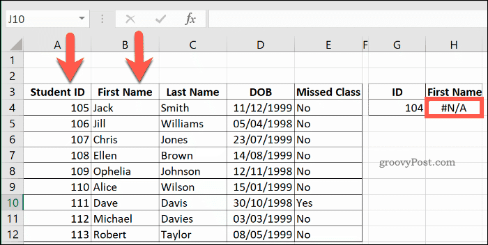 VLOOKUP mengembalikan kesalahan NA di Excel