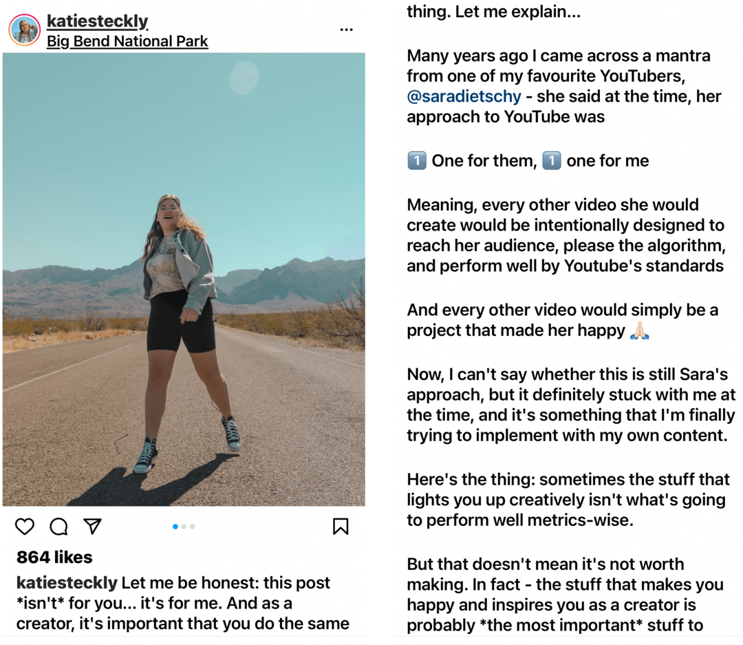gambar posting bisnis Instagram dengan foto dan teks panjang