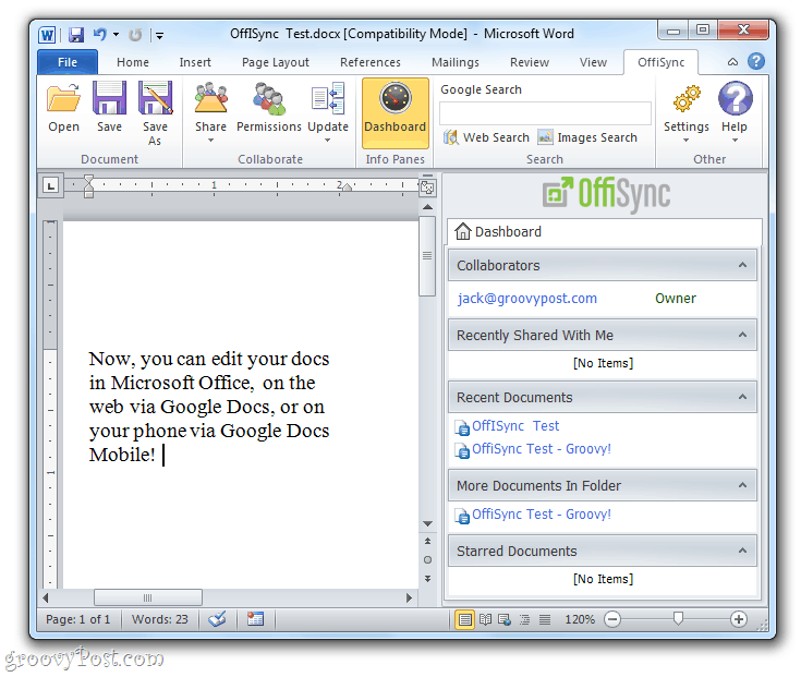 OffiSync: Sinkronkan Google Documents dengan Office 2010