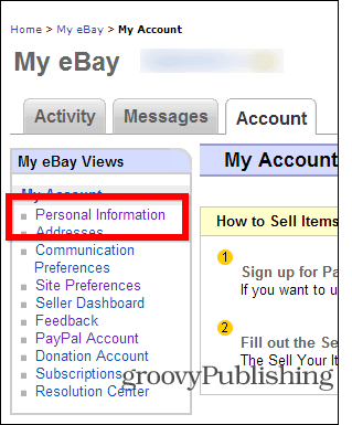 eBay mengubah pengaturan akun kata sandi info pribadi