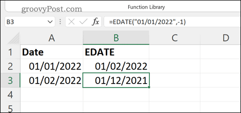 Contoh rumus EDATE di Excel