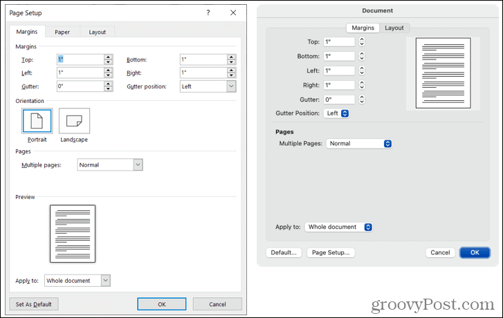 Margin khusus di Word di Windows dan Mac