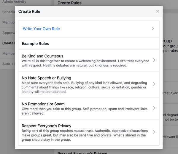 Cara meningkatkan komunitas grup Facebook Anda, contoh aturan tertulis grup Facebook