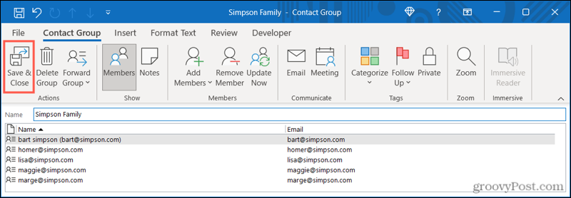 Simpan grup kontak di Outlook