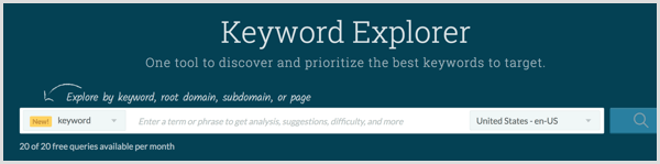 Lakukan penelitian kata kunci dengan alat Moz Keyword Explorer.
