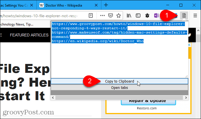 Add-on tabs2txt di Firefox