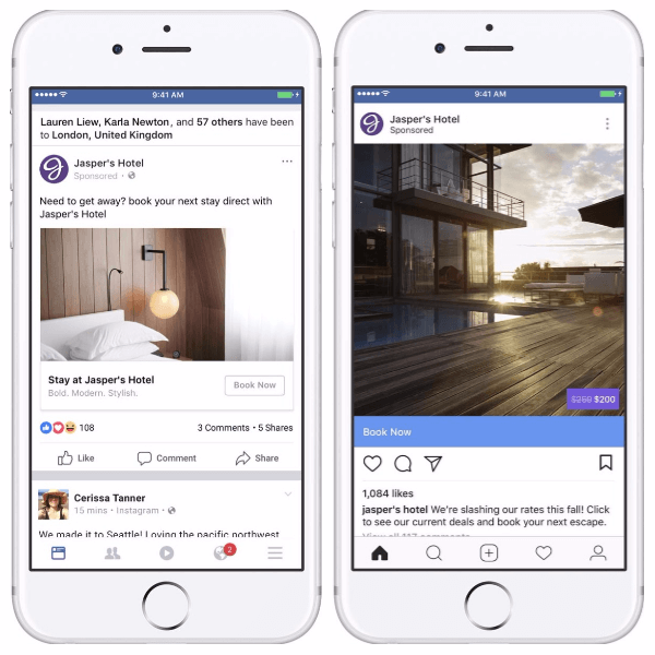 Facebook menambahkan konteks sosial dan overlay ke iklan dinamis untuk perjalanan.