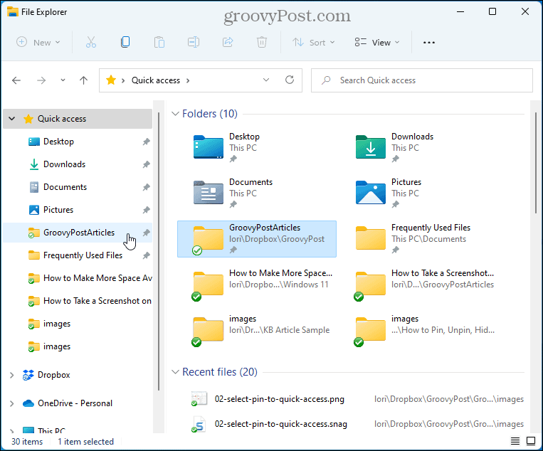 Folder Akses Cepat di File Explorer