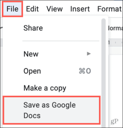 Klik File, Simpan sebagai Google Documents