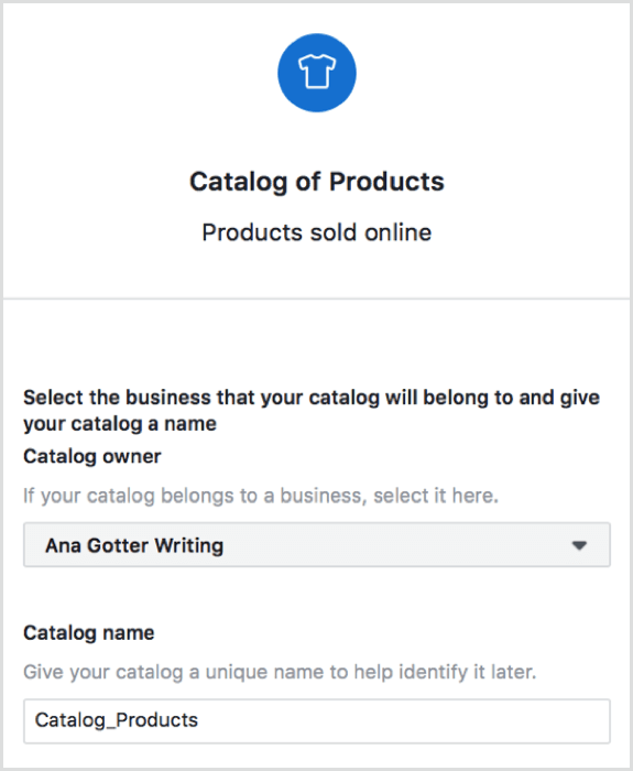 Pilih halaman katalog Anda dan beri nama katalog di Shopify.