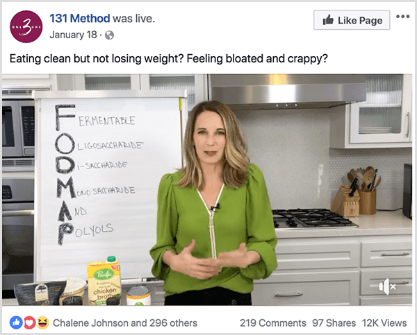 Halaman 131 Metode Facebook memposting video tentang makan bersih.