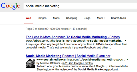 pencarian pemasaran media sosial di google +
