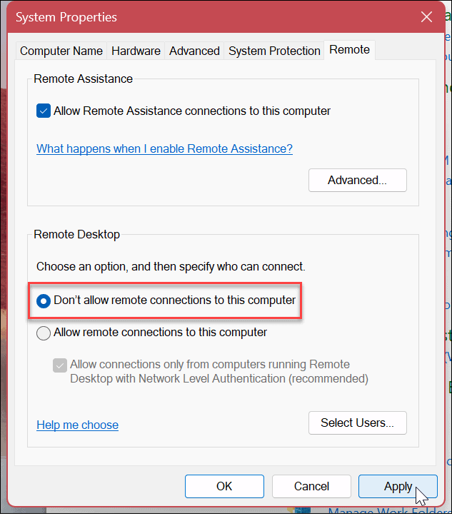 Nonaktifkan Remote Desktop di Windows 11
