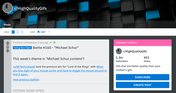 Cara memasarkan bisnis Anda di Reddit, contoh posting dari subreddit r / HighQualityGifs