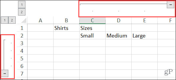 Kolom dan Baris yang Dikelompokkan yang Diperluas di Excel pada Windows
