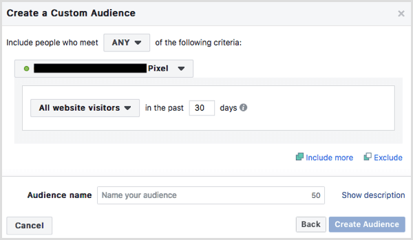 Facebook membuat audiens khusus situs web