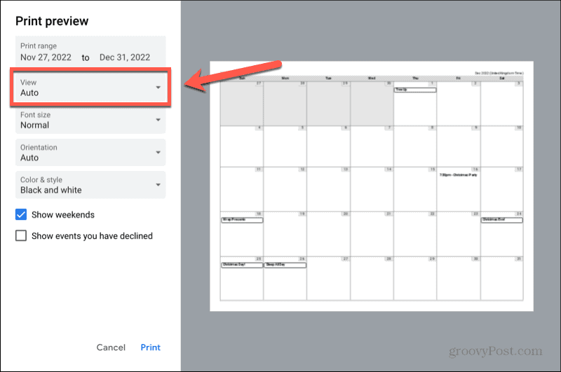 pengaturan tampilan kalender google