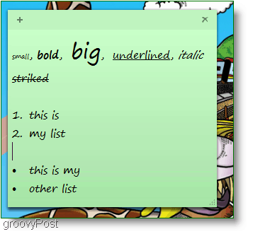 Windows 7 Sticky Notes Fonts: Screenshot