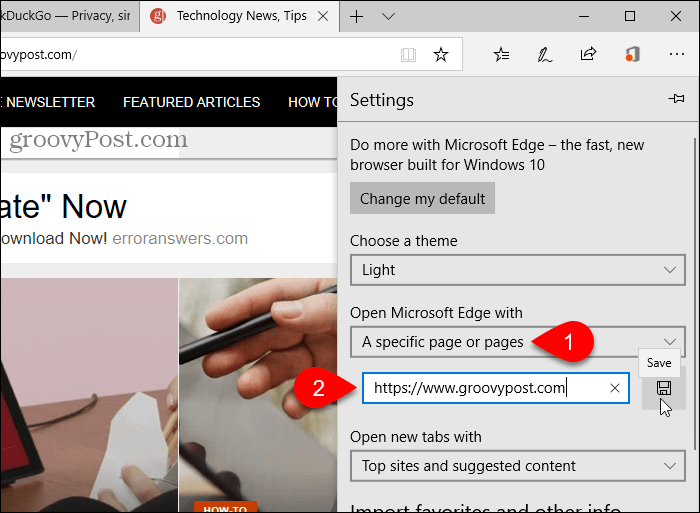 Simpan URL untuk Buka Microsoft Edge dengan opsi