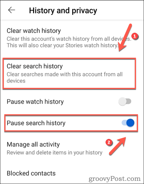 Menghapus riwayat pencarian YouTube di Android