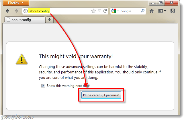 Menu konfigurasi Firefox mungkin membatalkan garansi Anda