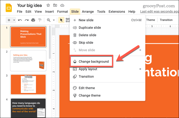 Ubah latar belakang di Google Slide