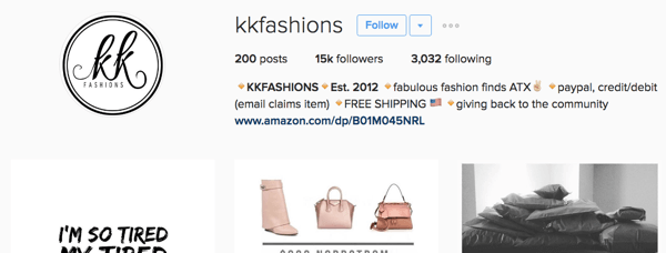 kk fashions instagram bio