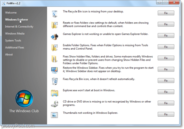 FixWin Windows Explorer memperbaiki tangkapan layar