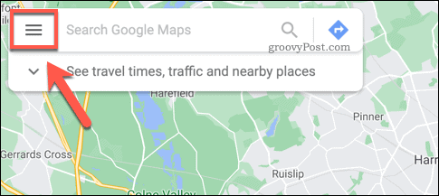 Ikon menu hamburger Google Maps