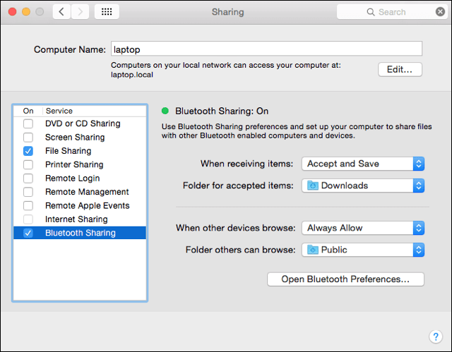 Bluetooth Sharing di Mac