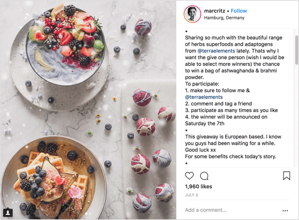 Contoh posting kampanye pemasaran influencer Instagram dengan giveaway
