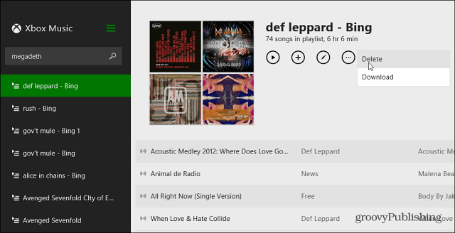 Hapus Playlist Xbox Music